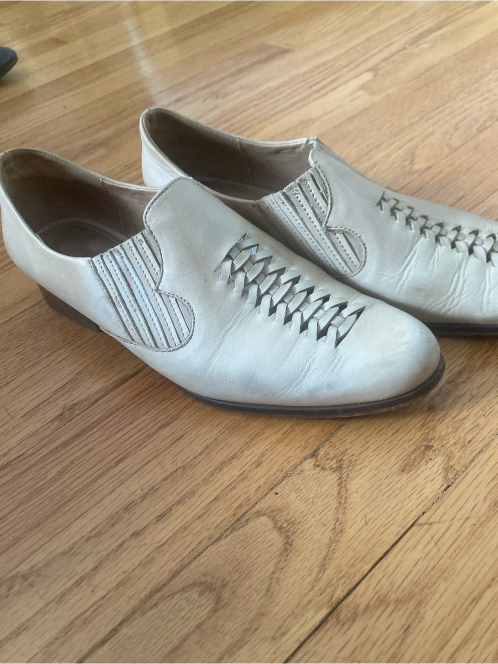 Rachel Comey Westerm Womens Slip-On Woven Leather Dress Shoes — Cream